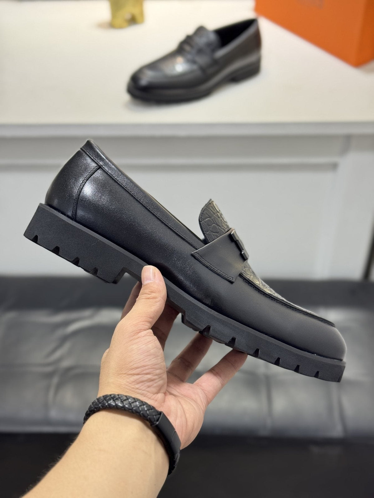 Hermès Black Knot Lug Sole Loafers — side