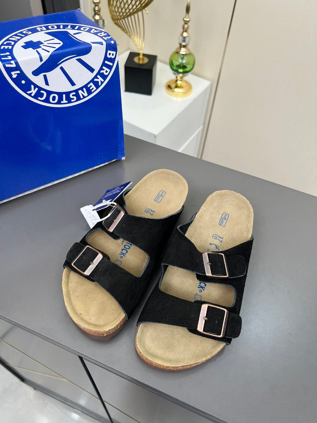 Birkenstock Black Two-Strap Slide Sandals — hero