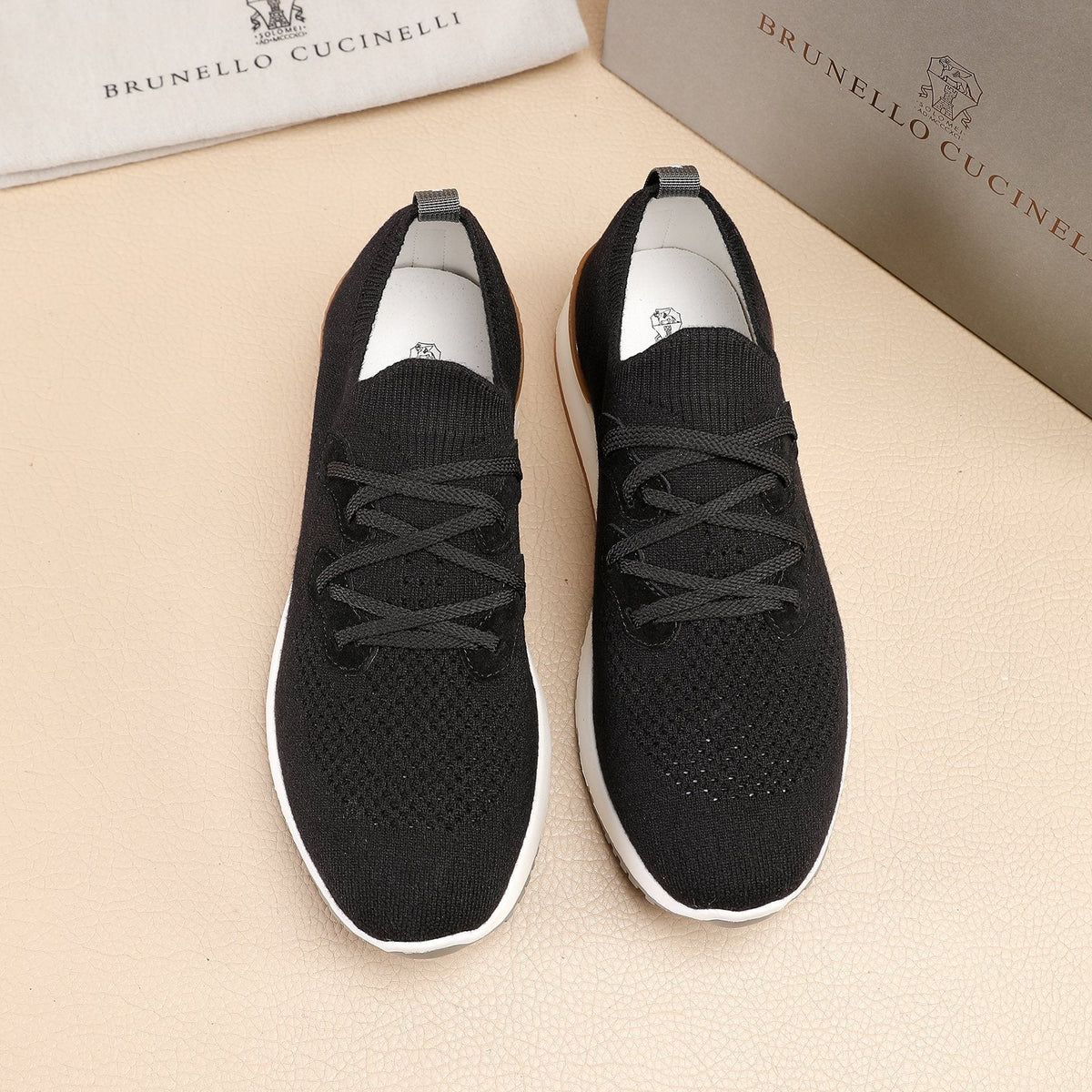 Brunello Cucinelli Black Knit Sneakers — front