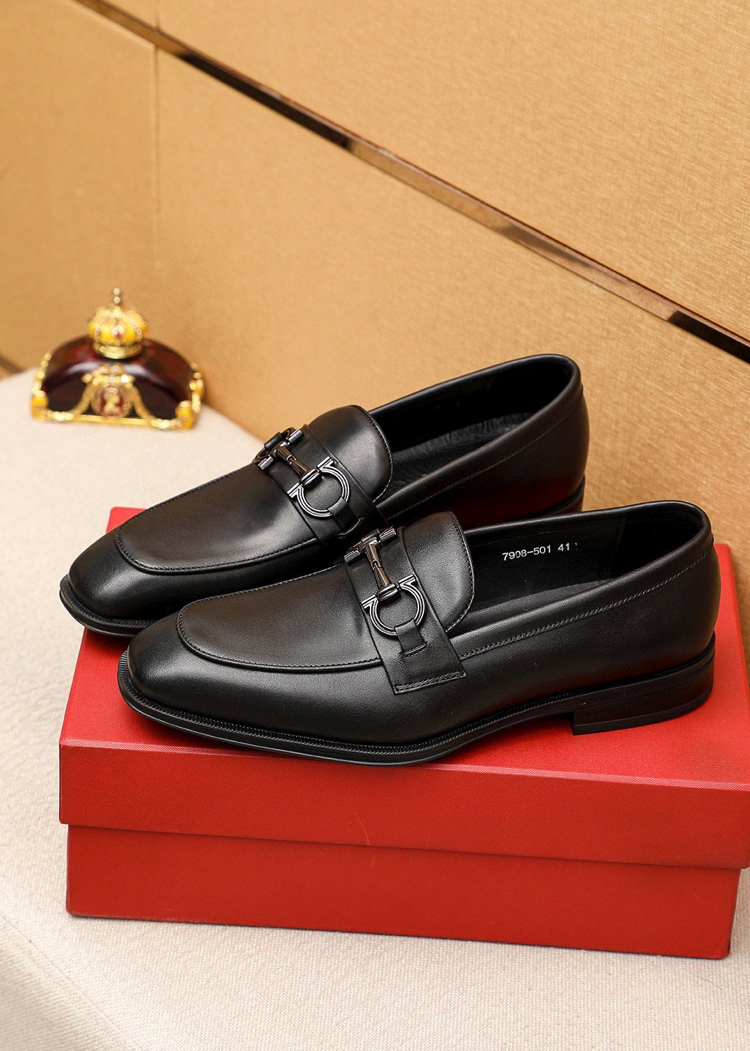 Ferragamo Black Leather Bit Loafers — front