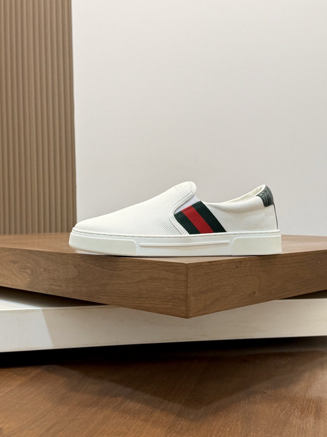 Gucci White Stripe Slip-On Sneakers — side