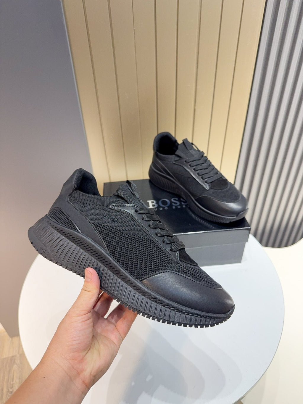 BOSS Black Mesh Running Shoes — model
