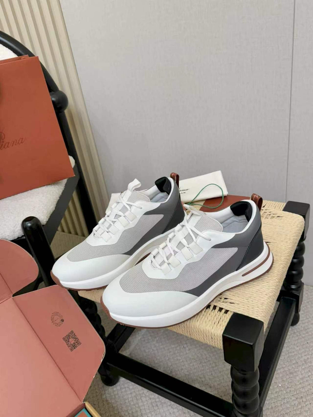 Loro Piana White & Gray Low-Top Sneakers — hero