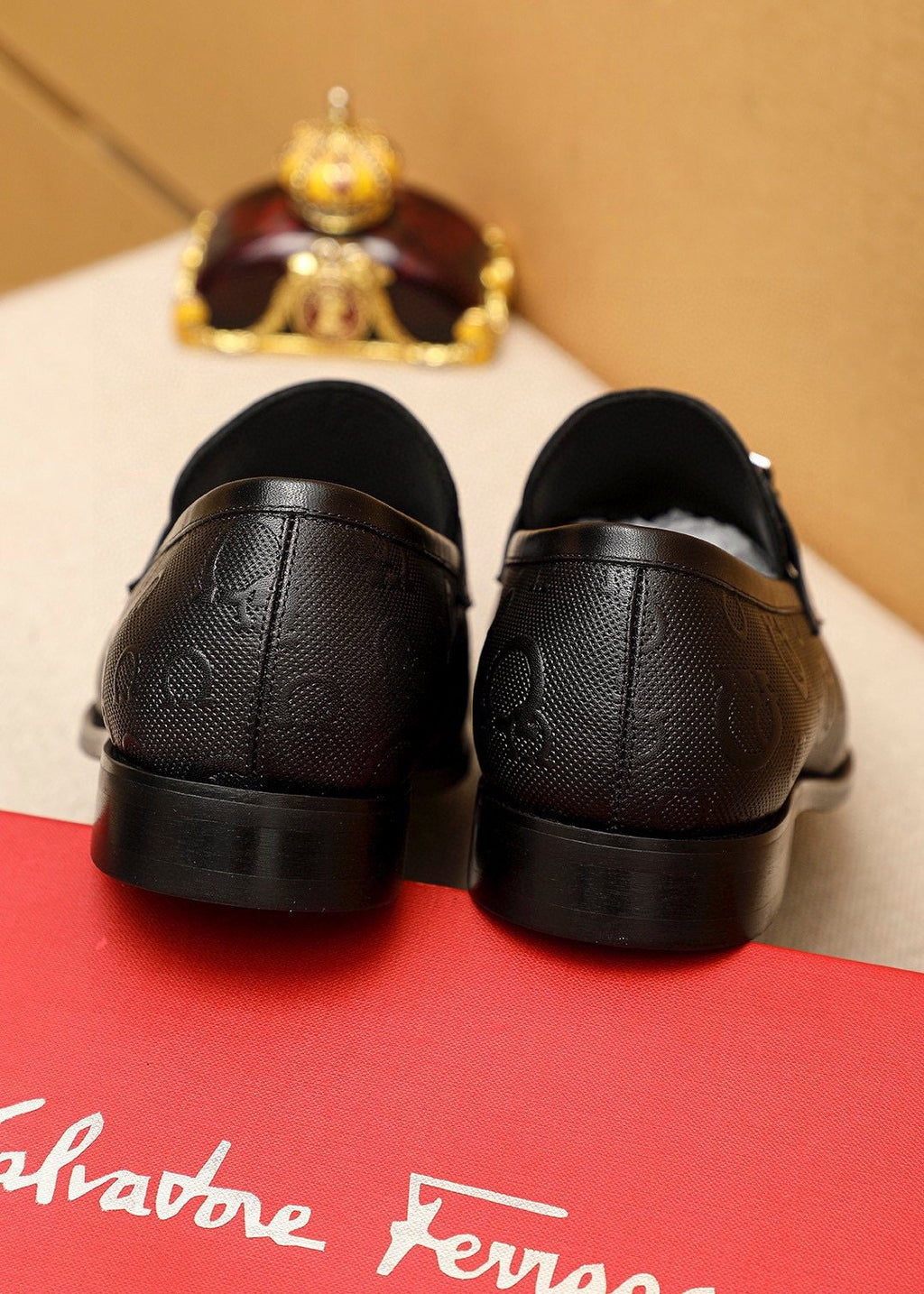 Ferragamo Black Silver-Buckle Loafers — back
