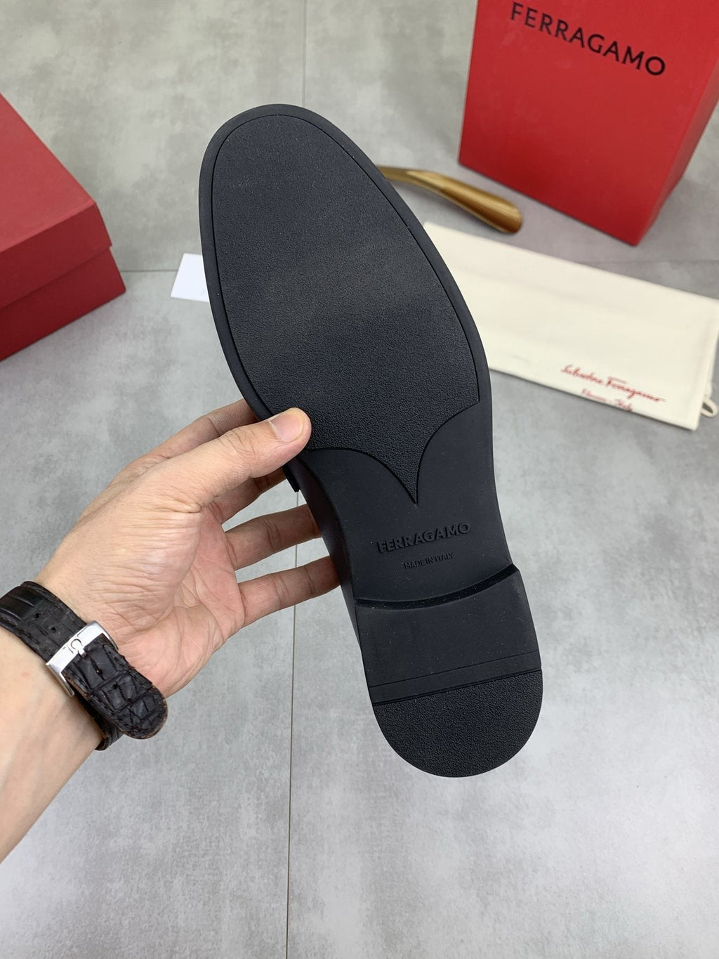 Salvatore Ferragamo Navy Blue Metal-Bit Loafers — back