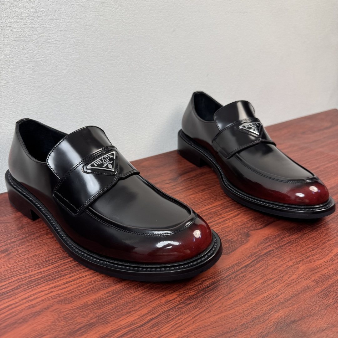 PRADA Red-Toe Leather Loafers — front