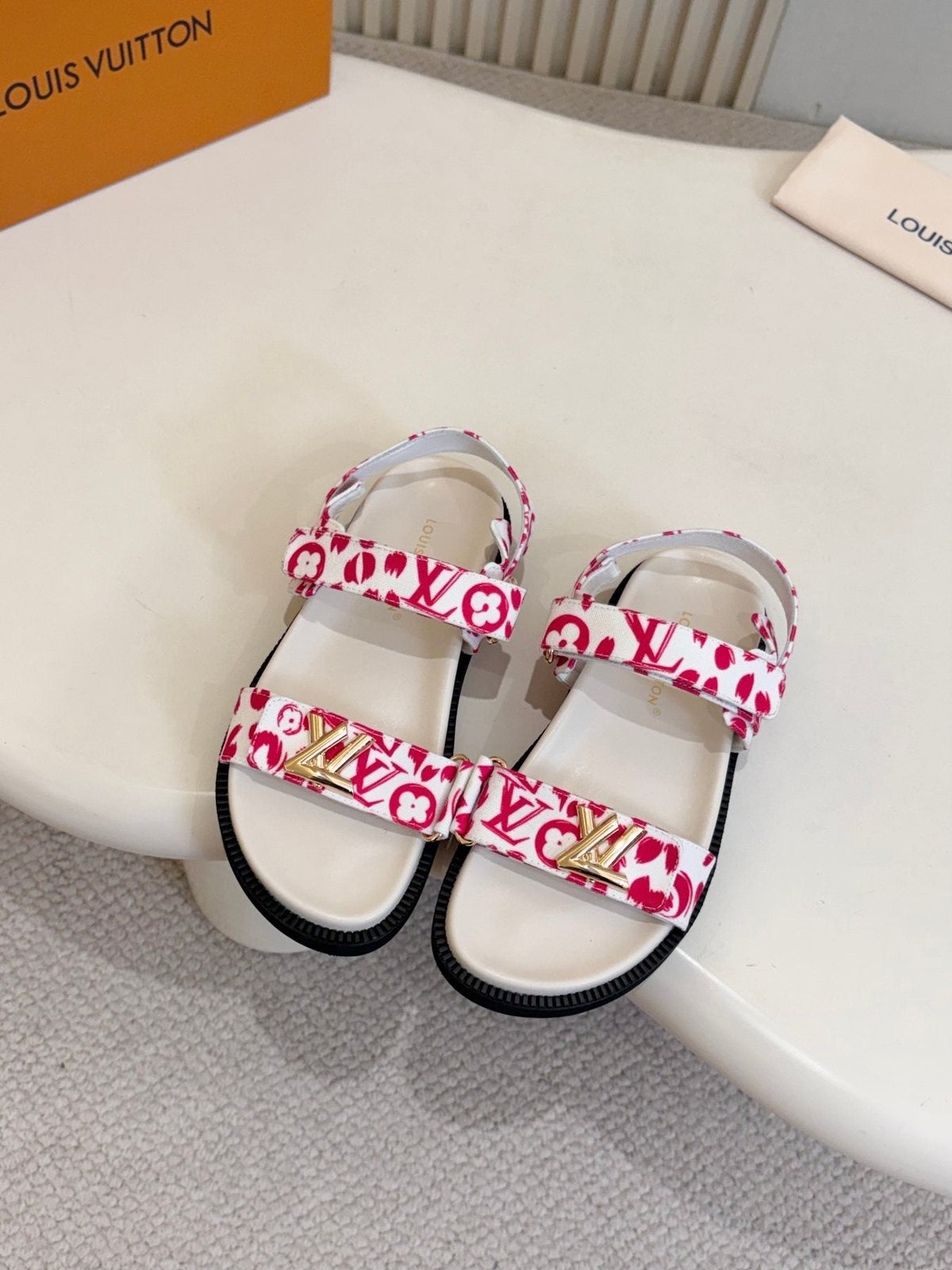 Louis Vuitton Patterned Two-Strap Slide Sandals — front