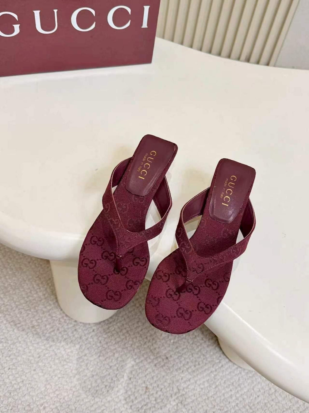 Gucci Monogram Thong Slingback Heeled Sandals — front